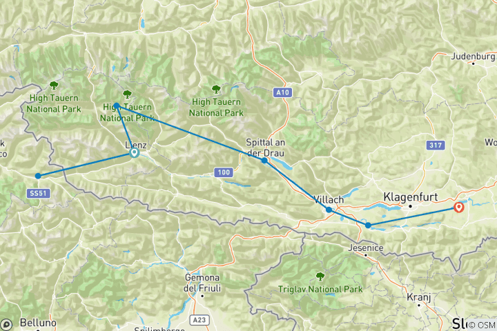 Karte von Drau-Radweg Klassiker 8 Tage (8 Tage)