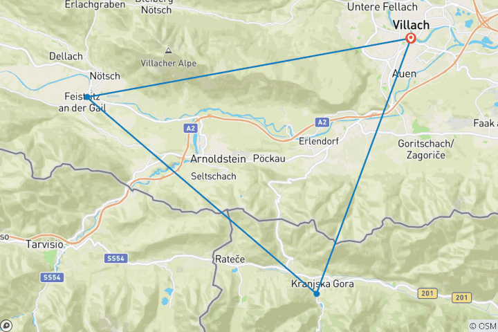 Karte von Dreiländereck - Österreich - Italien - Slowenien (8 Tage)