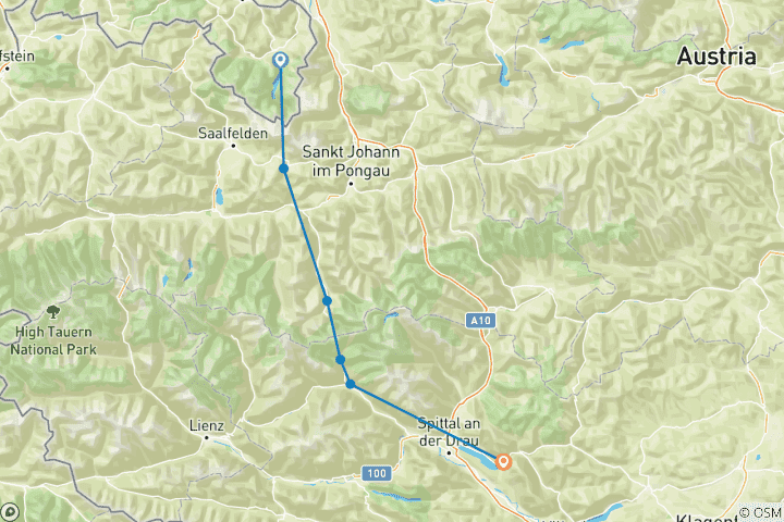 Karte von Vom Königssee zum Wörthersee - Alpenüberquerung 8 Tage (8 Tage)