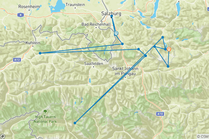 Carte du circuit SalzAlpenSteig - de la région de Salzbourg au lac de Hallstatt (8 jours)