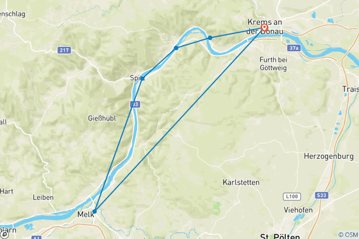 Kaart van Wachau Werelderfgoedroute 8 dagen (8 dagen)
