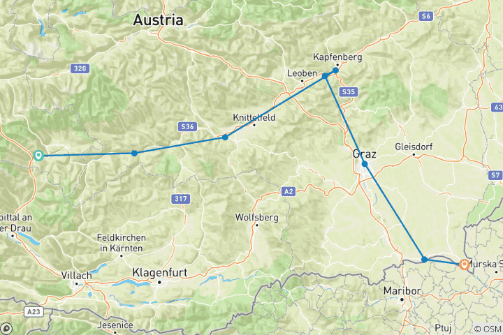 Map of Mura Cycle Route - From gentian to Riesling (7 Days)