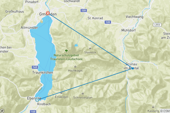 Map of Salzkammergut Mountains & Lakes Trail 5: Natural jewel Almtal with Grünberg and Traunsee (5 Days)
