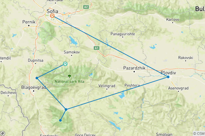 Map of Independent Hiking Tour Rila and Pirin Mountains (9 days)