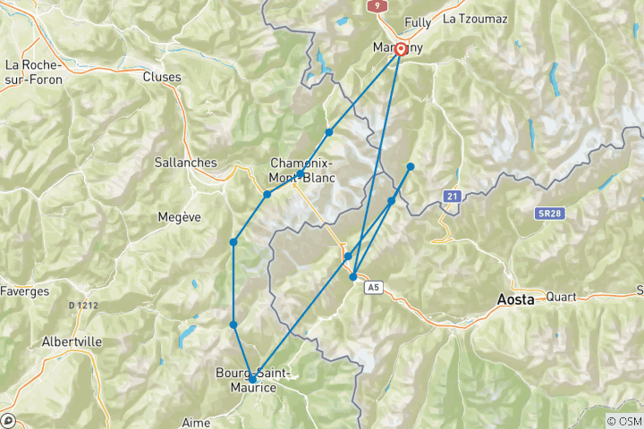 Karte von Rund um den Mont Blanc - das Herz der Alpen (12 Tage)