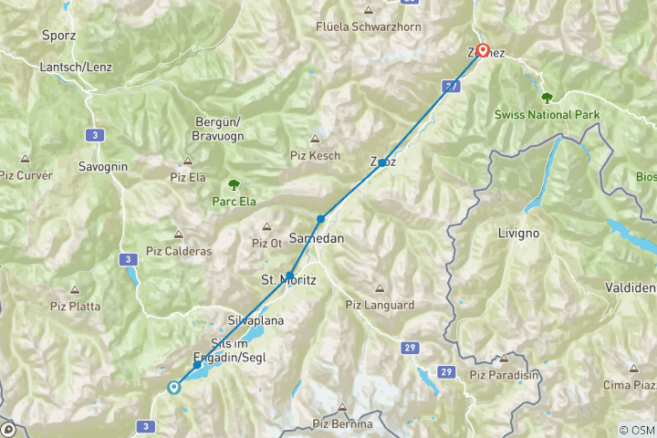 Carte du circuit Suisse - Classique de la Via Engiadina (7 jours)