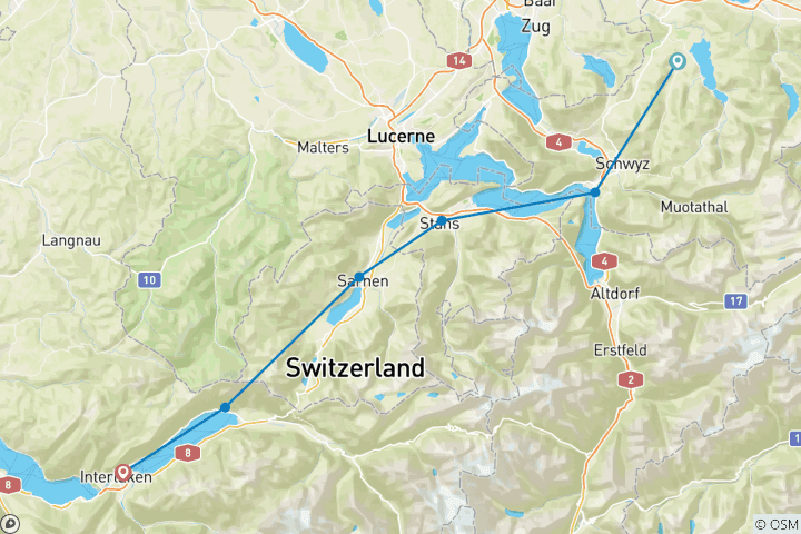 Map of Via Jacobi: Einsiedeln - Interlaken (7 days)