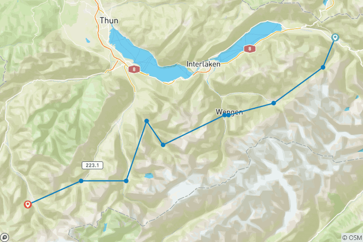 Carte du circuit Via Alpina - Trek des ours (8 jours)