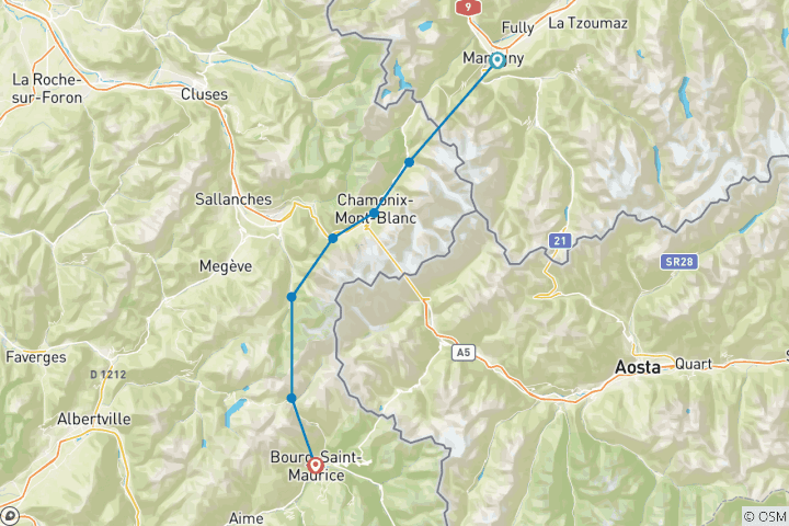 Karte von Tour Mont Blanc West (7 Tage)