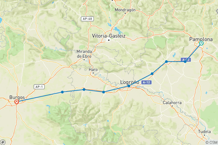 Map of Camino de Santiago - French Way: Pamplona Burgos (12 days)