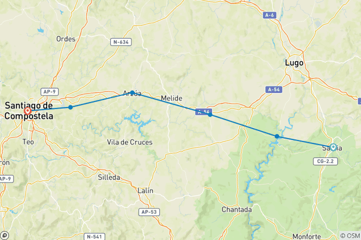 Mapa de Camino de Santiago - Camino Francés: Sarria-Santiago - 7 días (7 días)