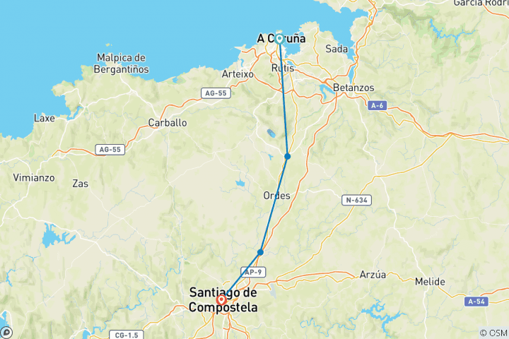 Carte du circuit Chemin de Saint-Jacques - Chemin anglais : A Coruña-Santiago - 6 jours (6 jours)