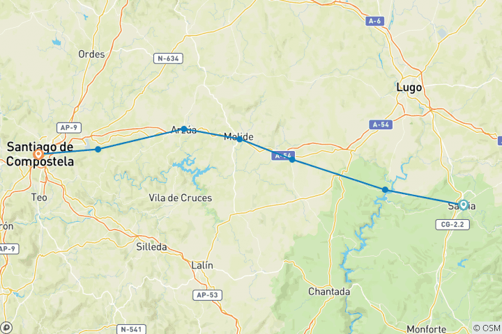 Map of Camino de Santiago - French Way: Sarria-Santiago (10 days)