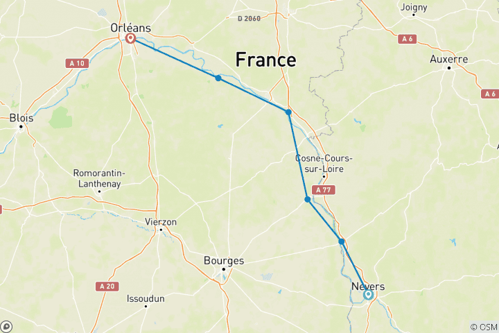 Carte du circuit La vallée de la Loire - De Nevers à Orléans en vélo (7 jours)