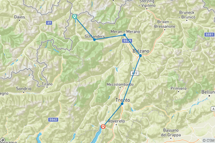 Map of Adige Cycle Path: Lake Reschen - Lake Garda in 7 Days