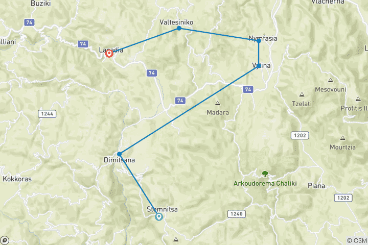 Karte von Griechenland - der Menalon Trail (8 Tage)