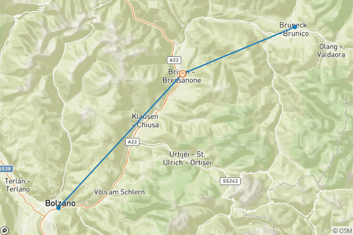 Carte du circuit Voyage en étoile à Bressanone - Randonnée à vélo dans les vallées du Tyrol du Sud (7 jours)