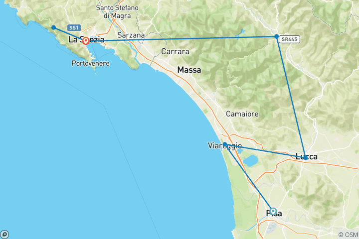Map of Pisa - Cinque Terre: From the Square of Miracles to the World Heritage Site (8 days)