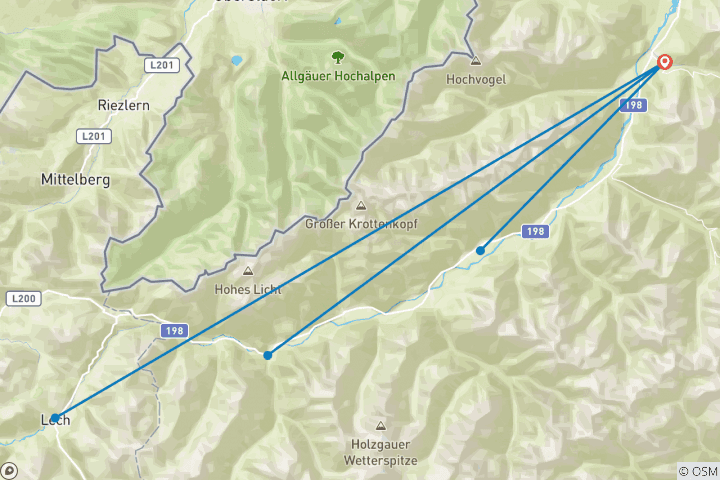 Karte von Schneeschuh- und Winterwandern auf den Spuren des Lechwegs (7 Tage)