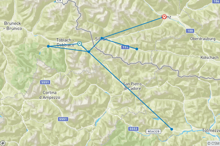 Carte du circuit Ski de fond d'Italie en Autriche - Cortina - Sillian (7 jours)