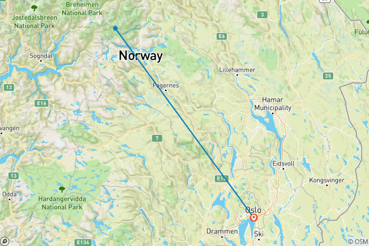 Map of Norway - Trekking in Jotunheimen - 8 Days