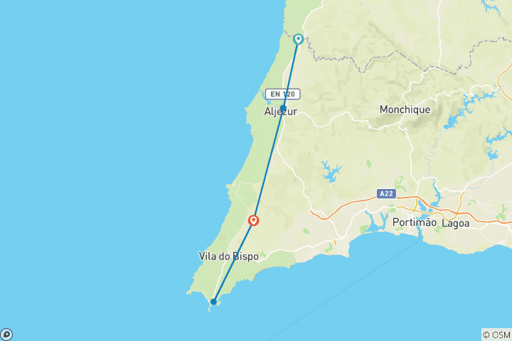 Carte du circuit Portugal - Voyage à vélo sur la Costa Vicentina (7 jours)