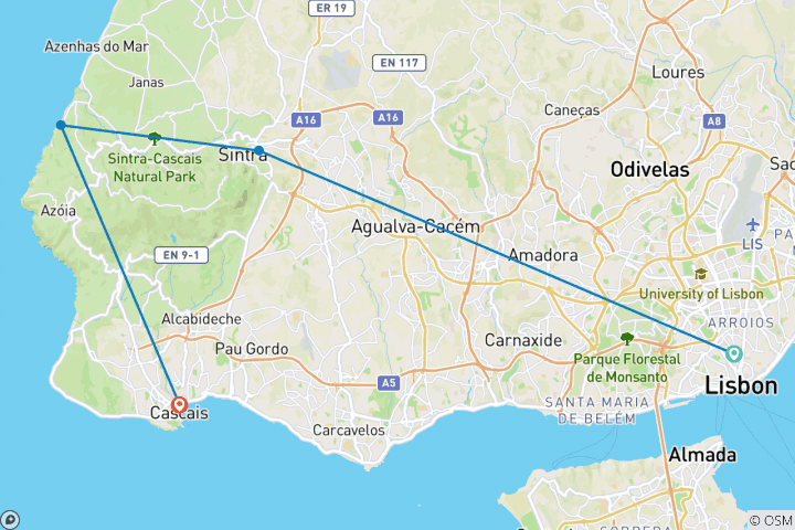 Map of Portugal - from Sintra to Cascais (8 days)