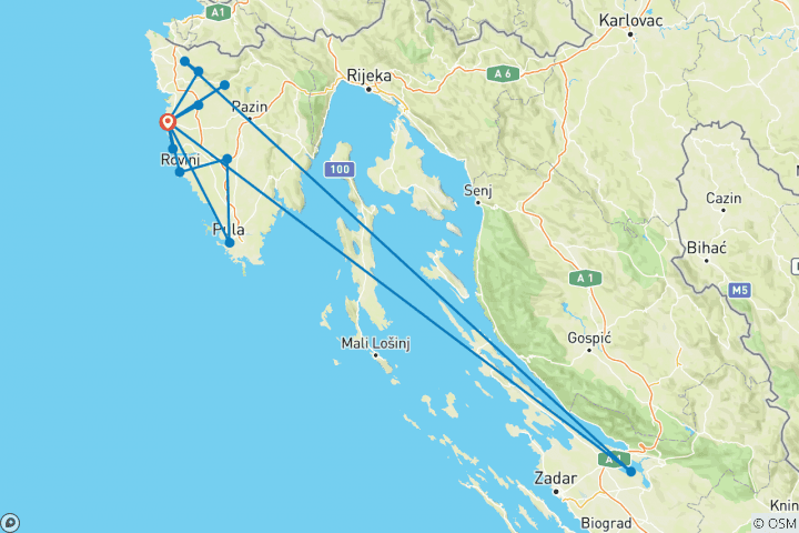 Carte du circuit Croatie - Voyage en étoile en Istrie (8 jours)