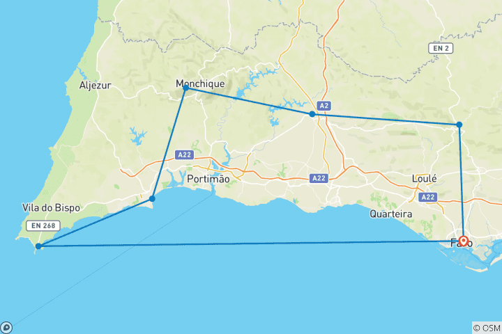 Carte du circuit Algarve : Tour de l'arrière-pays et de la côte pour les amateurs de VTT (8 jours)