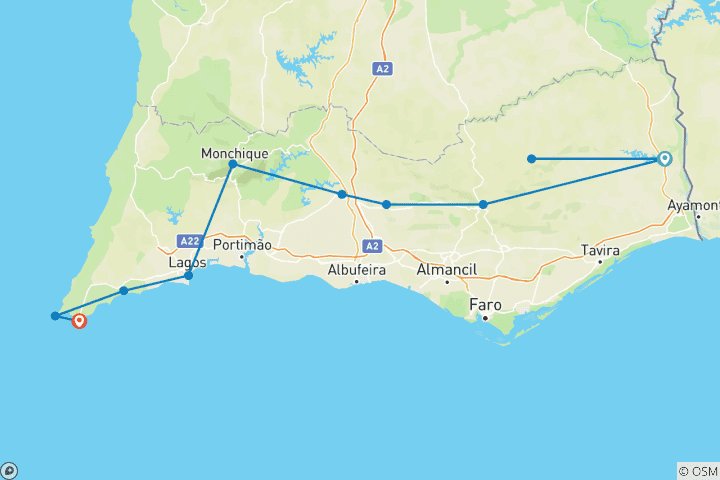 Karte von Algarve: Hinterland & Küstentour für MTB Fahrer (8 Tage)