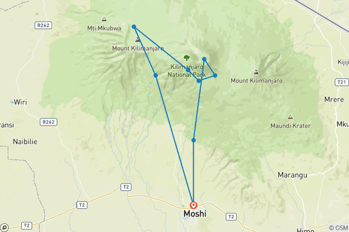 Mapa de Kilimanjaro - Ruta Machame día extra (9 días)