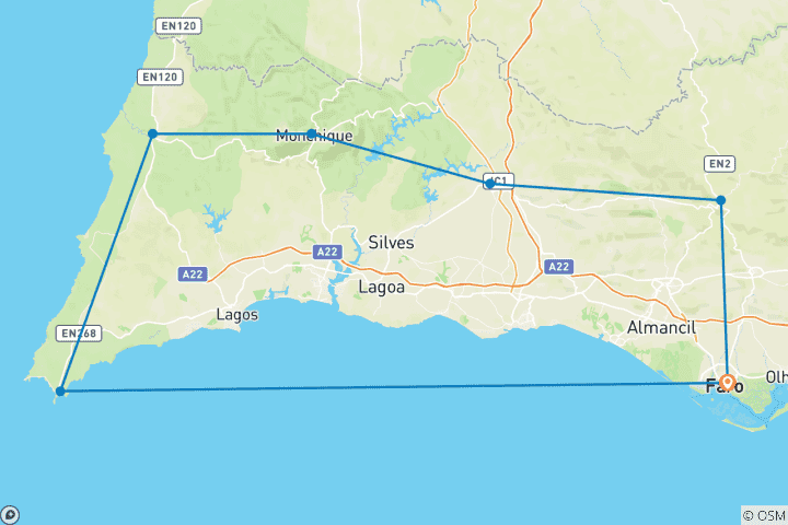 Carte du circuit Tour de l'arrière-pays de la Trans-Algarve (8 jours)