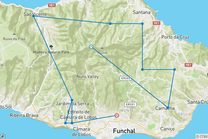 Kaart van Madeira – onafhankelijke wandeltocht langs de Levada's – 8 dagen