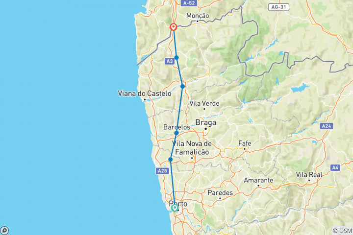 Carte du circuit Chemin de Saint-Jacques - Chemin portugais : Porto-Tui - 7 jours (7 jours)