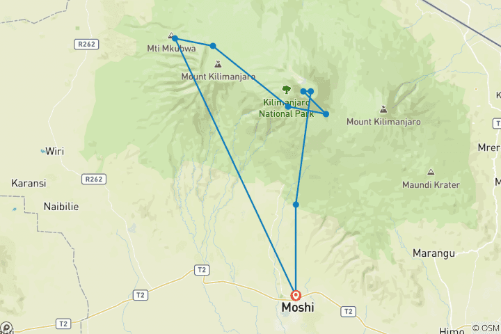Mapa de Kilimanjaro - Ruta Lemosho con Campamento del Cráter (10 días)