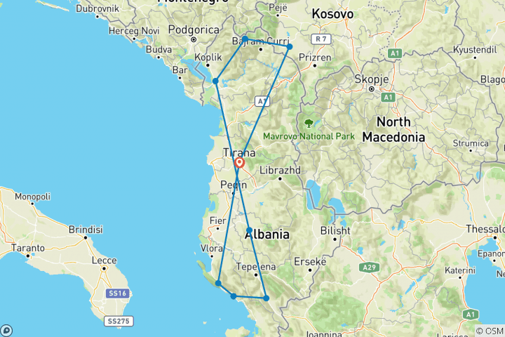 Karte von Albanien - Das Land der Kontraste erwandern (12 Tage)