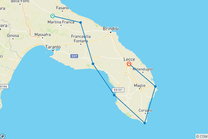 Map of Italien - Apulien Radreise - Olivenhaine und Küstenstriche (8 Tage)