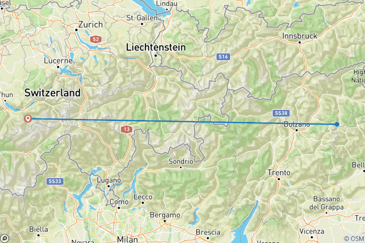 Carte du circuit Tyrol du Sud - Les Dolomites de la vallée de Gad (8 jours)