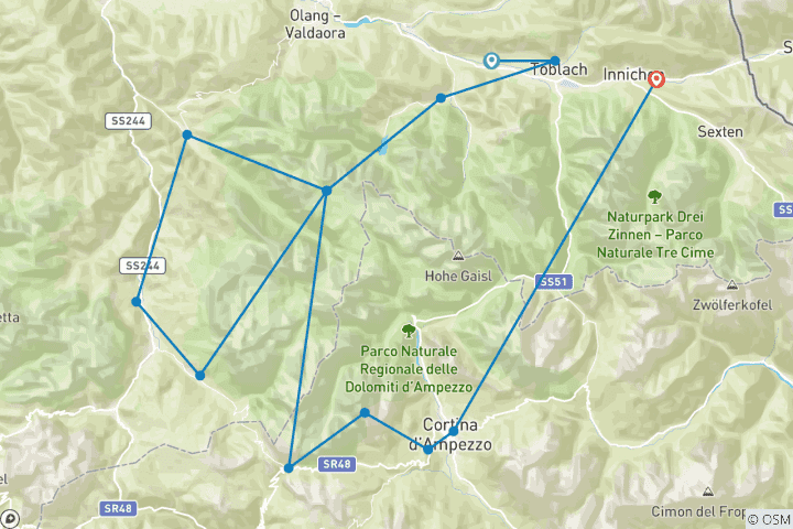 Karte von Der Dolomiten-Höhenweg mit Hotelkomfort (7 Tage)