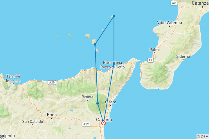 Karte von Sizilien & Liparische Inseln: Vulkanwandern Aetna und Stromboli (8 Tage)