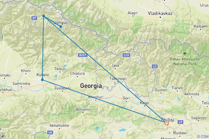 Carte du circuit Géorgie - Randonnée des points forts de la Transcaucasienne (12 jours)
