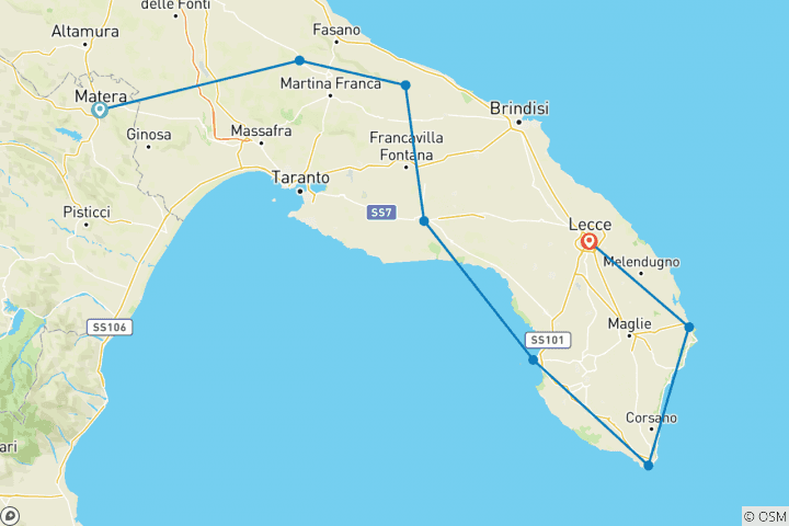 Map of From the Sassi of Matera to Salento - 9 days