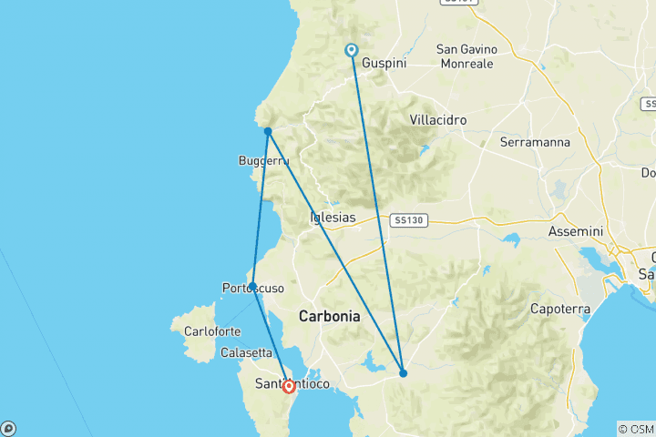 Karte von Sardinien Küstenwanderung (8 Tage)