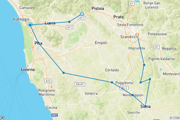 Kaart van Rondreis door Toscane Rondreis – het leven in de heuvels van Italië – 8 dagen
