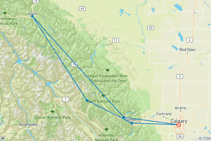 Karte von Kanada - Die Rocky Mountains auf verborgenen Wegen entdecken (16 Tage)