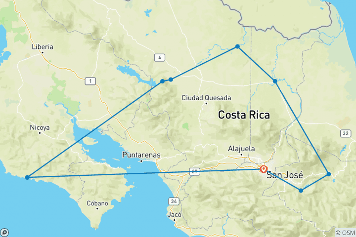 Map of Pura Vida E-Bike Radtour - Costa Ricas ursprünglicher Norden (10 Tage)