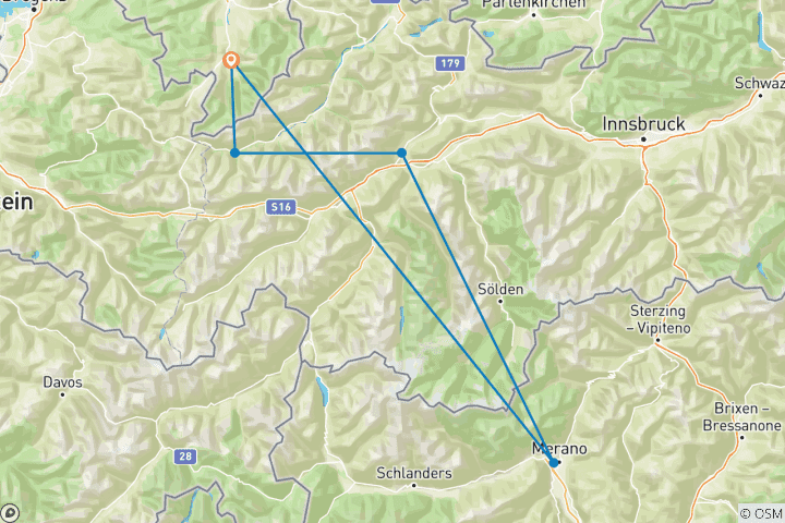 Karte von Alpenüberquerung Oberstdorf - Meran mit Hotelkomfort (7 Tage)