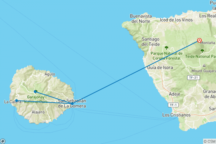 Carte du circuit Randonnée des points forts de La Gomera (8 jours)
