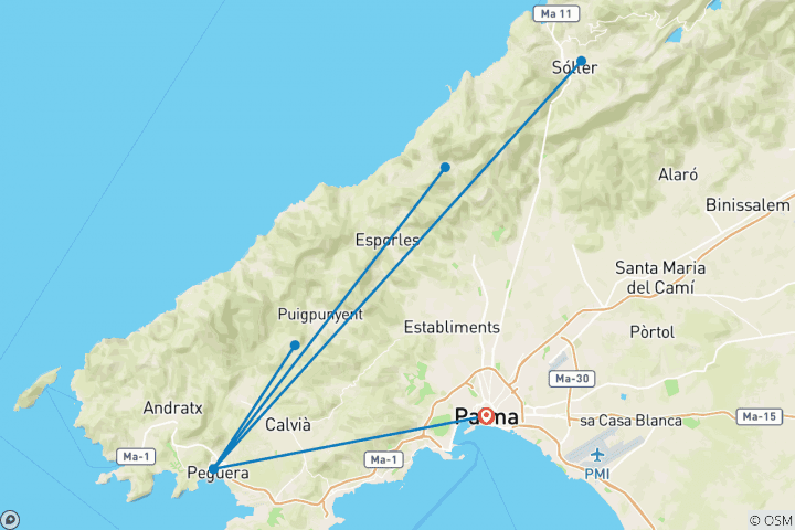 Carte du circuit Randonnée pédestre à Majorque (8 jours)