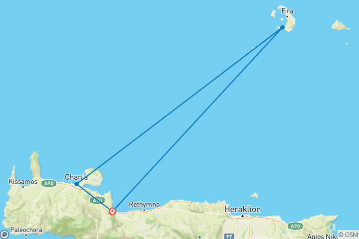 Karte von Kreta gemütlich erwandern (8 Tage)